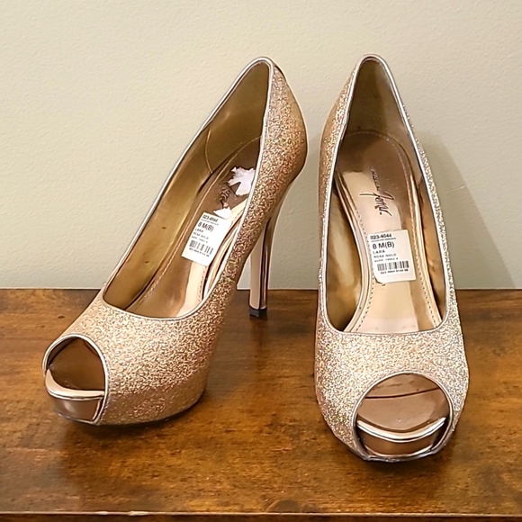 Jacqueline Ferrar "Lara" Gold Glitter platform heels size 8 - Picture 1 of 11